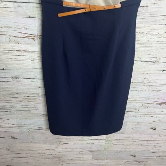 Calvin Klein career dress blue brown with belt size 6 - Picture 2 of 8
